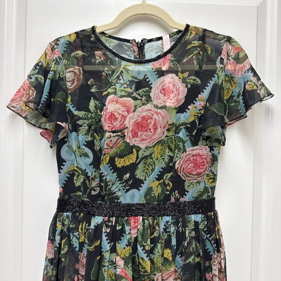 Mac Duggal Size 2 Black Floral 9149 Illusion Cap Sleeve Midi Cocktail Dress New - Picture 5 of 11